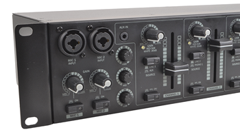 2 Zone Installation Mixer with 4 Dual Stereo Channels + 2 Mic Inputs